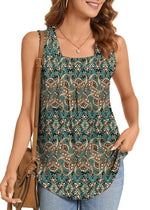 Summer Printed Pleated Sleeveless Tank Top for Women