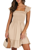 Women's Square Neck Smocked Ruffle Dress