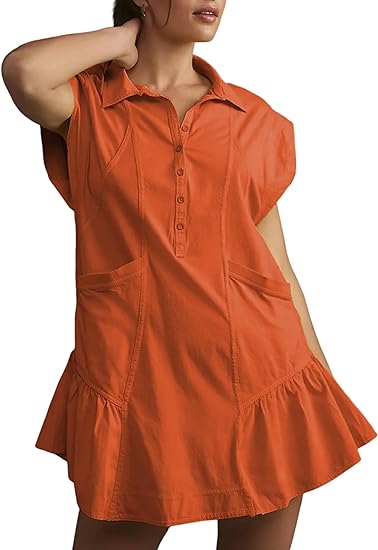 Button Down Shirt Dress with Pockets