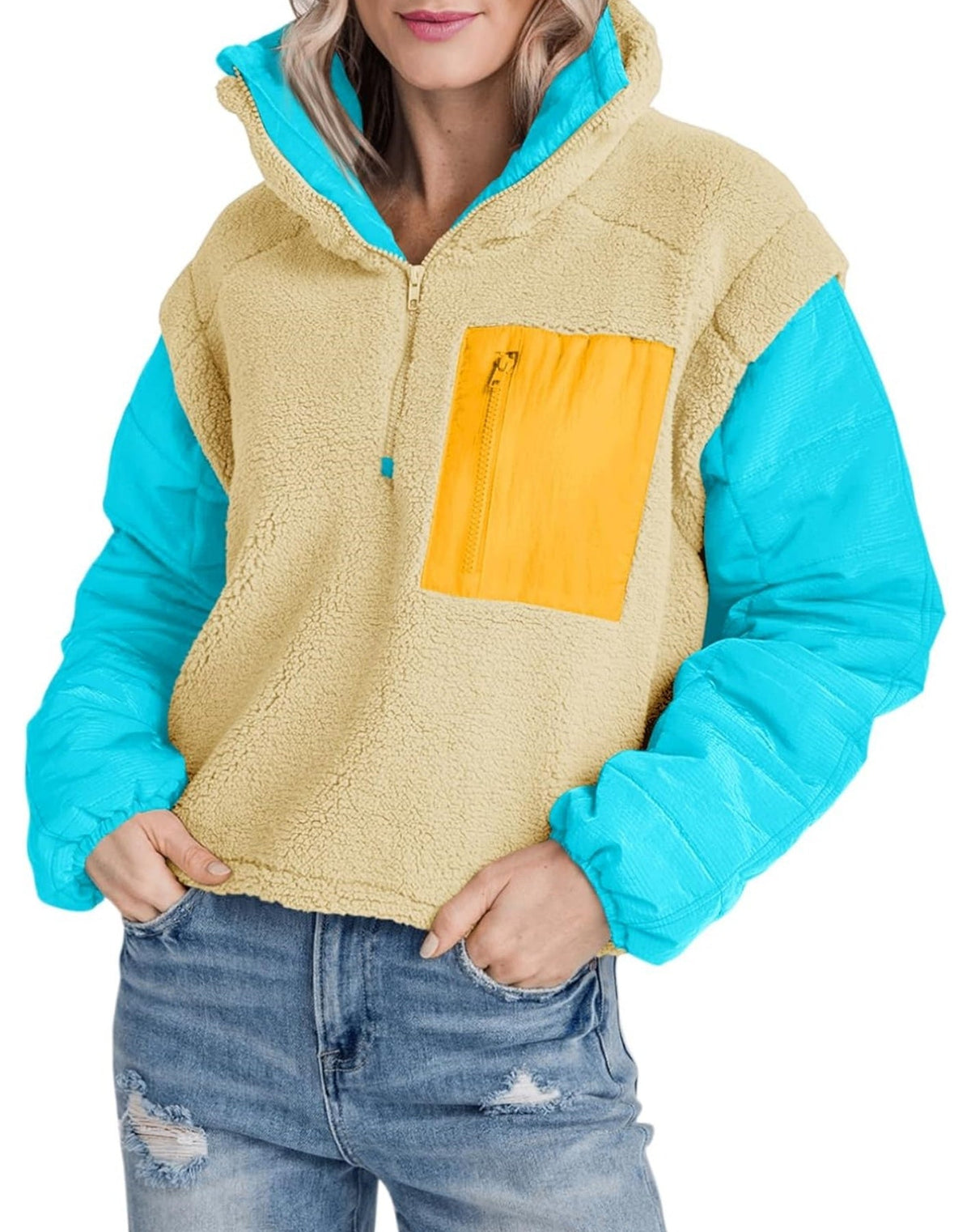 Women's Fleece Color Block Pullover Jacket