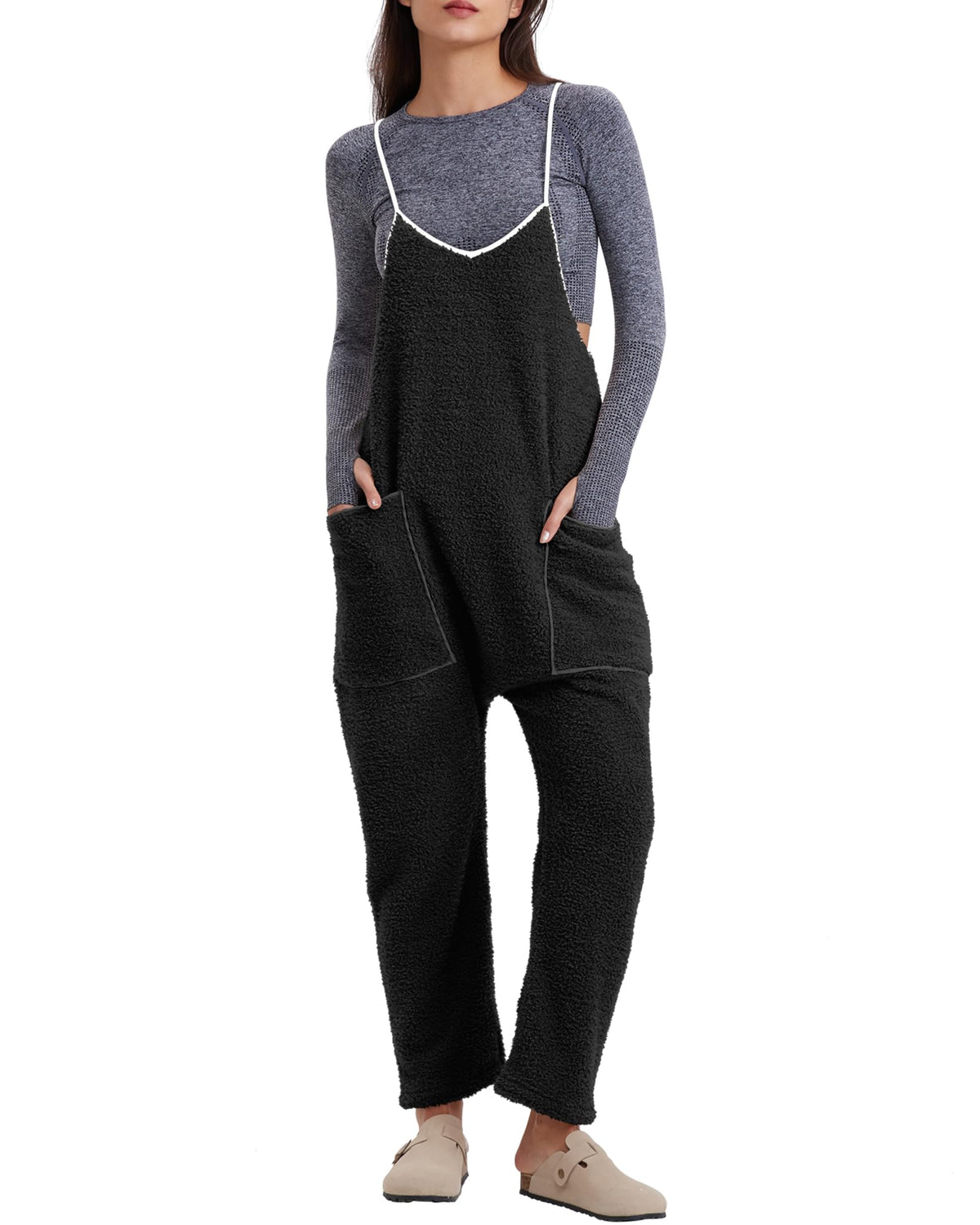 Women's Adjustable Strap Fleece Jumpsuit