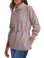 Women's Turtleneck Drawstring Waist Pullover Tops