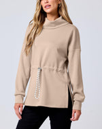 Women's Turtleneck Drawstring Waist Pullover Tops