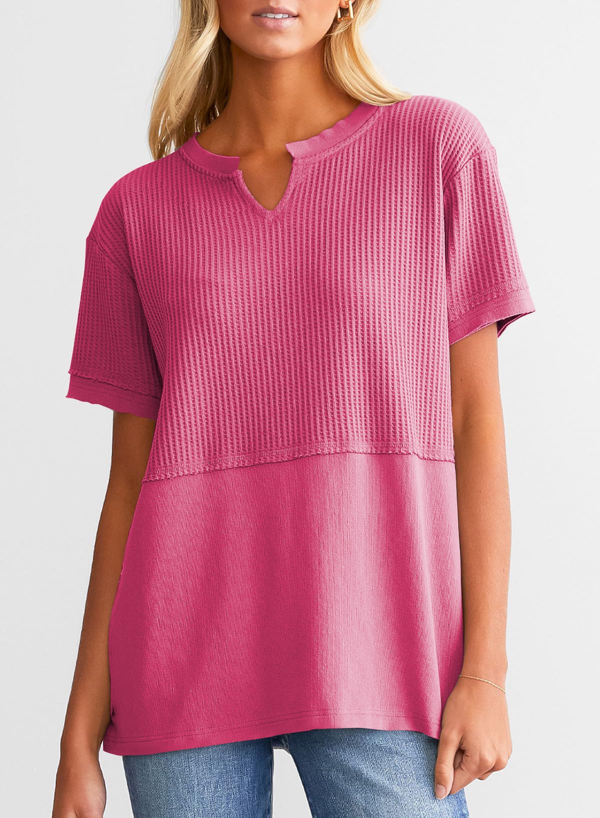 Women's CasualWaffle Knit Short Sleeve Top
