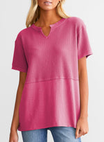 Women's CasualWaffle Knit Short Sleeve Top