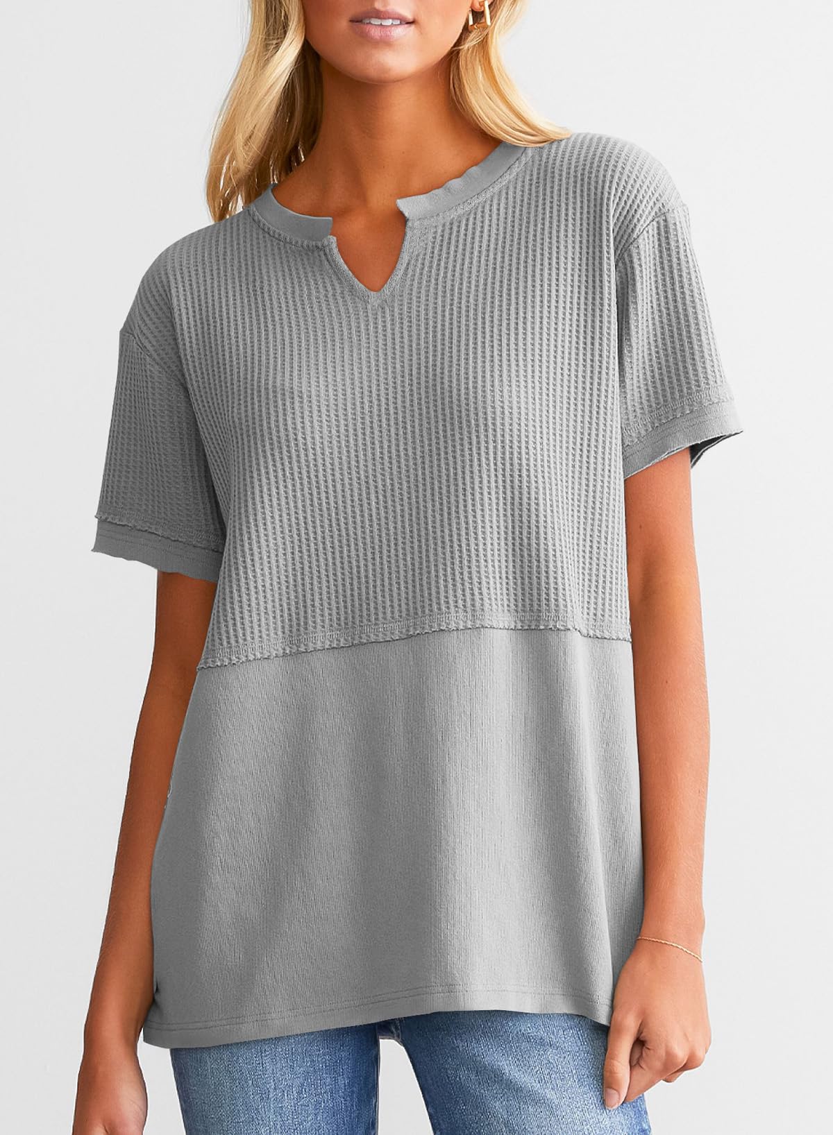 Women's CasualWaffle Knit Short Sleeve Top