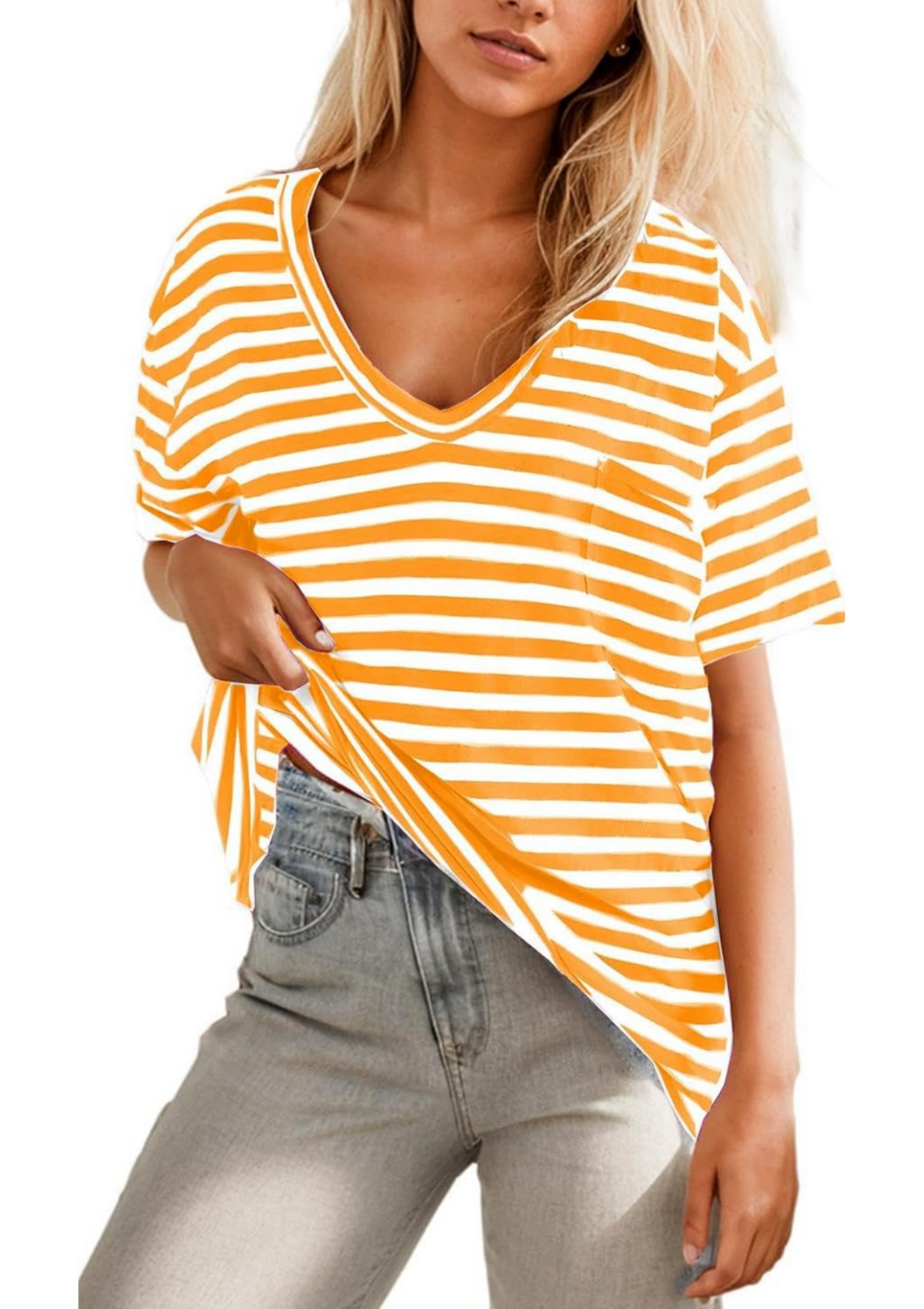 Women's Deep V Neck Striped T-shirt