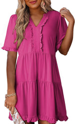 Women's V Neck Short Sleeve Casual A Line Flowy Swing Dress