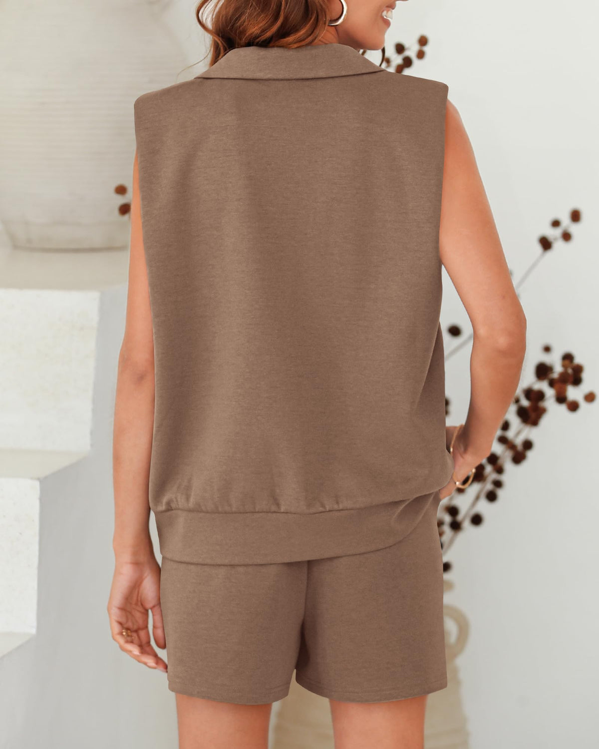 Women's Oversized Sleeveless Sweatshirt Shorts Two Piece Set