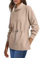 Women's Turtleneck Drawstring Waist Pullover Tops