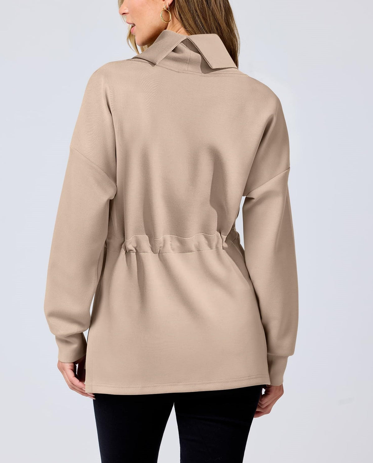 Women's Turtleneck Drawstring Waist Pullover Tops