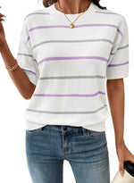 Women'sCrewneck Short Sleeve Knit Striped Tops