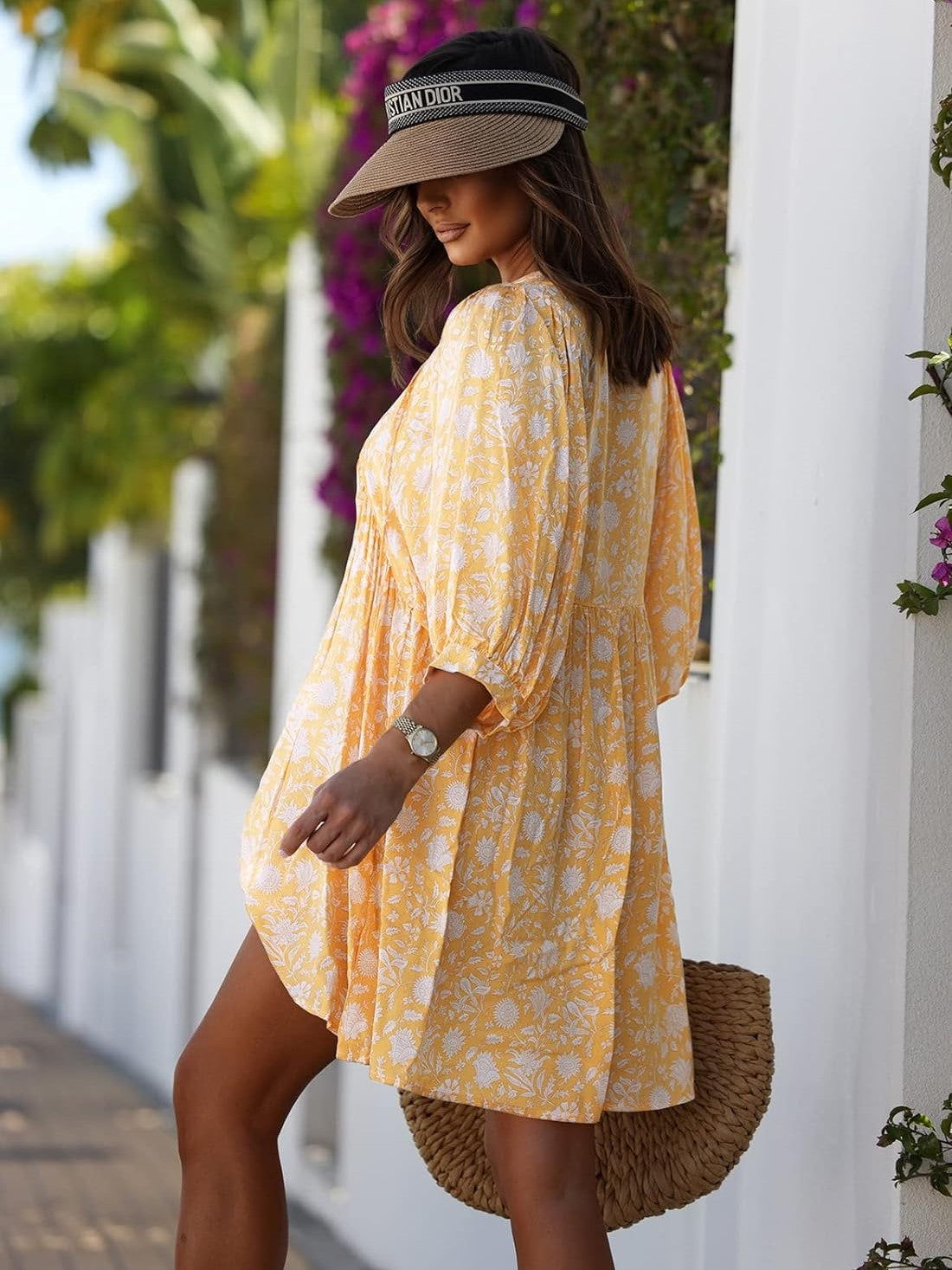 Women's Floral Print V Neck Half Sleeve Dress