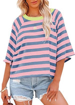 Women's Drop Shoulder Short Sleeve Striped Casual T-Shirts