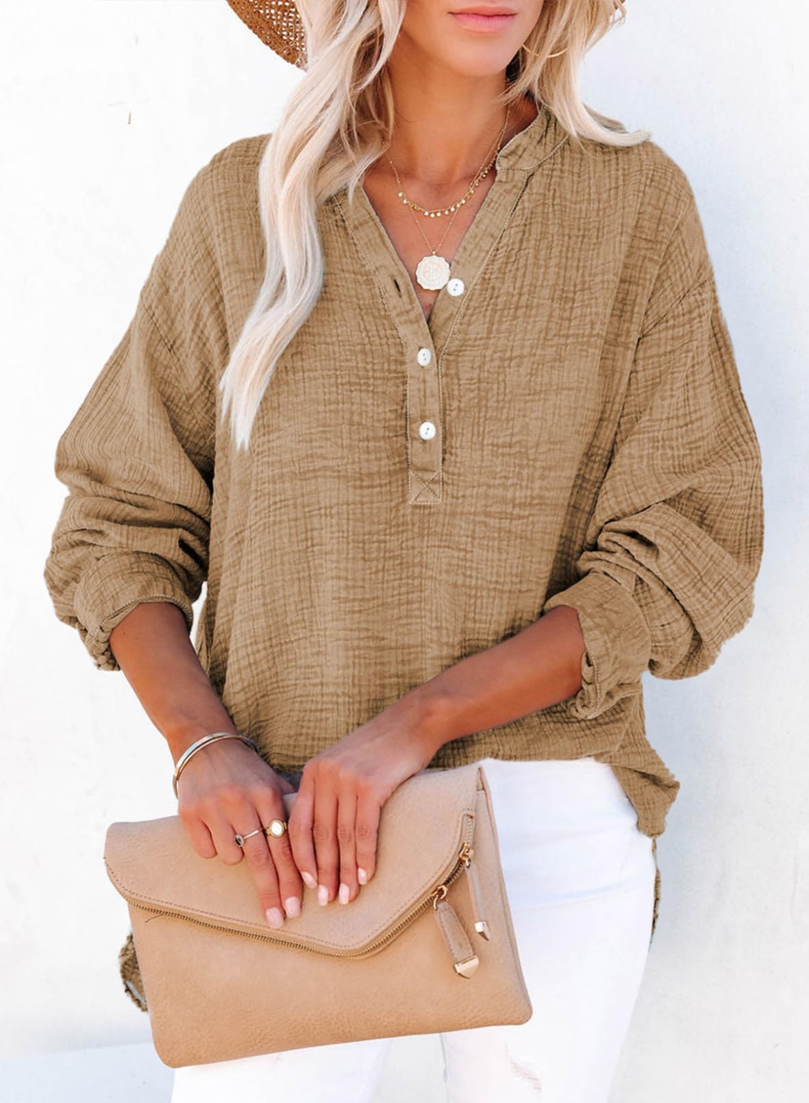 Women's Casual V-Neck Gauze Blouse