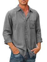 ??Men's Denim Long Sleeve Button Down Shirt