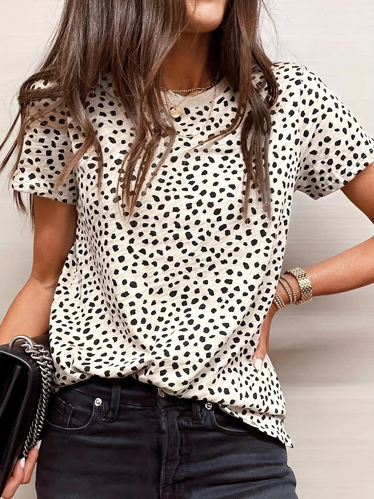Women's Cheetah Print Crew Neck Short Sleeve T Shirt