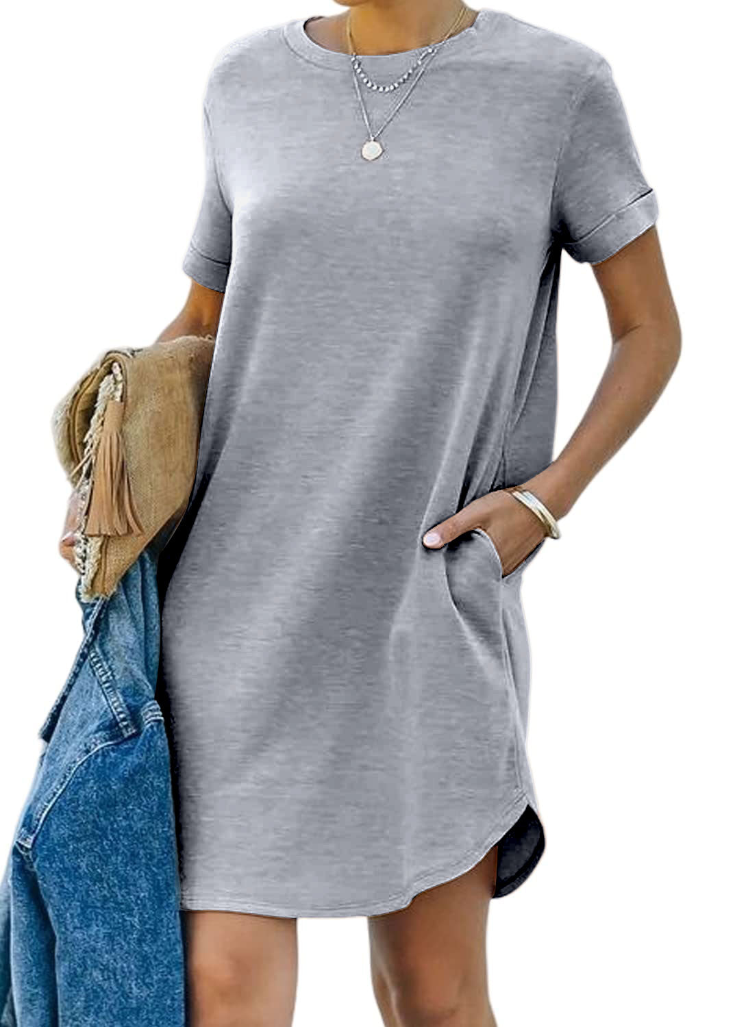 Women's Casual Short Sleeve T-shirt Dress with Pocket
