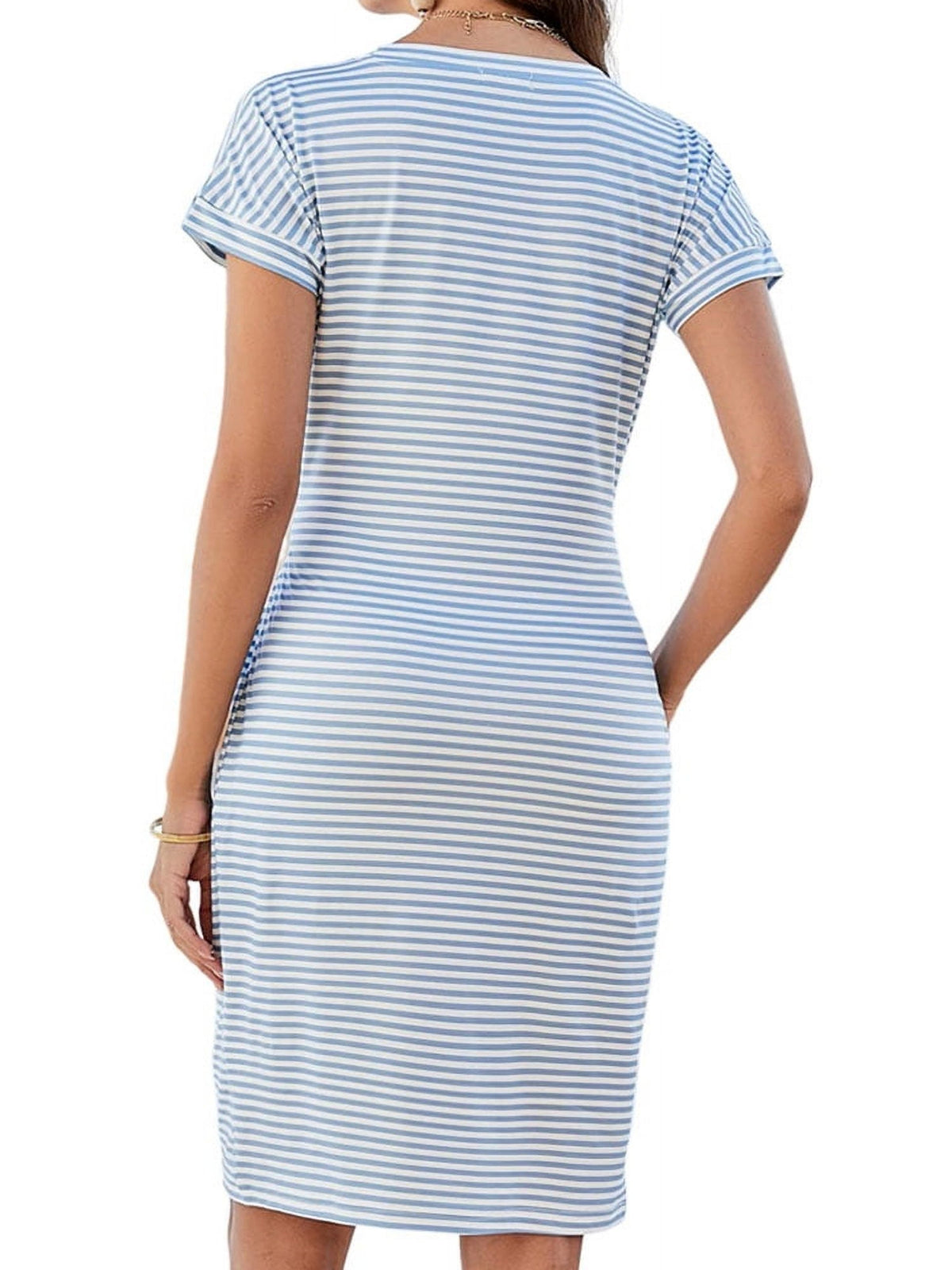 Women's Short Sleeve Striped Tie Waist T-Shirt Dress