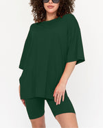 Women's Oversized Solid Biker Short Set