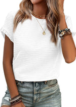 Women's Short Ruffle Sleeve Summer Textured T-Shirts