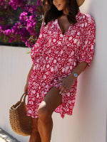 Women's Floral Print V Neck Half Sleeve Dress