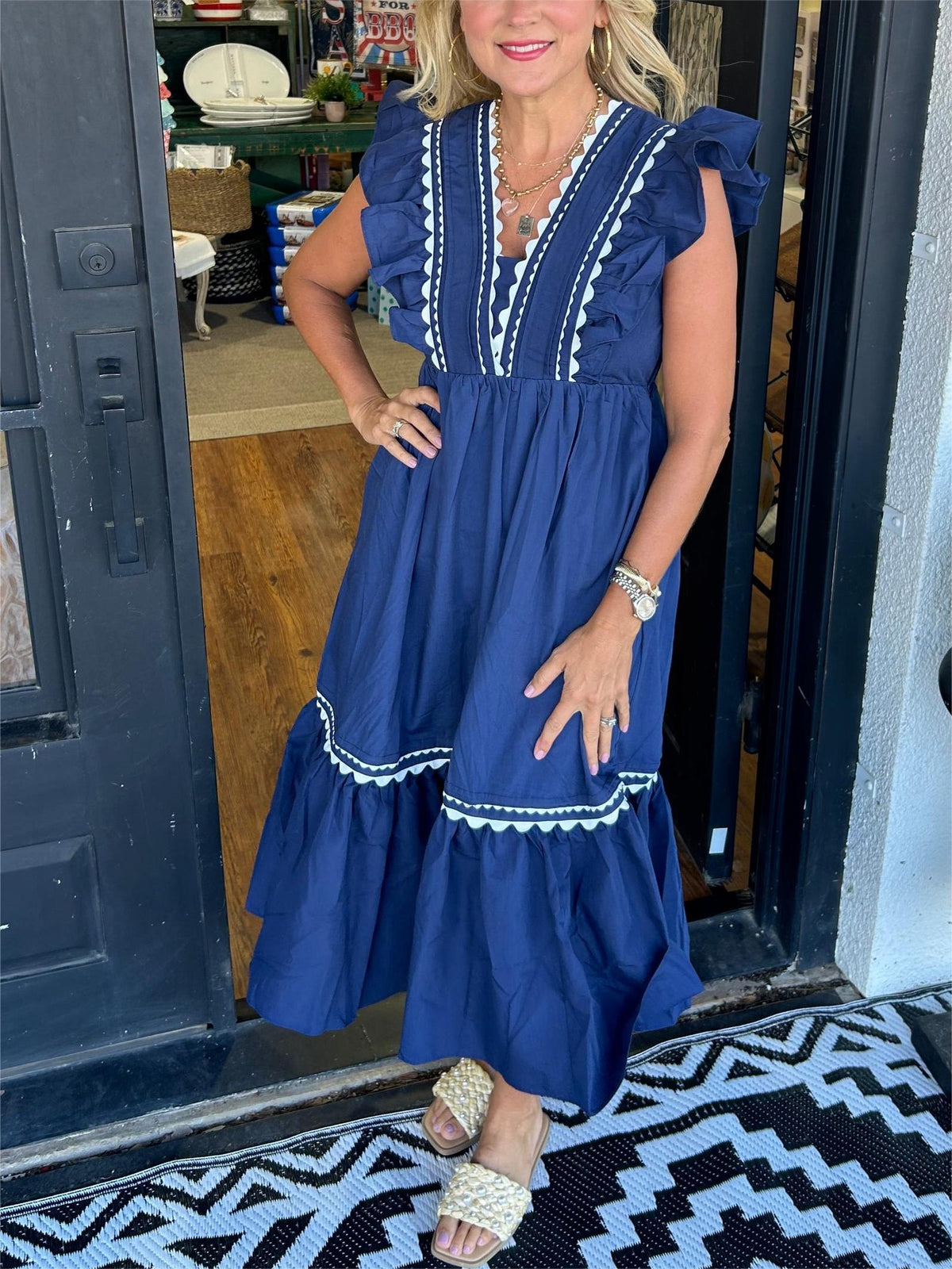 Women's V-Neck Ruffle Sleeve Maxi Dress