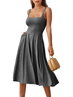 Casual Square Neck Sleeveless Beach Midi Dress