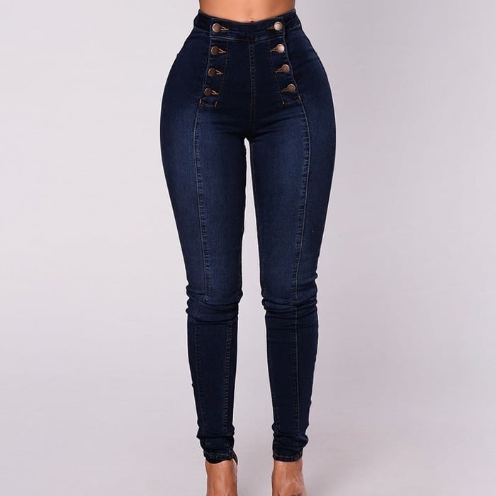 Double Breasted High Waist Skinny Jeans