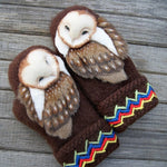 Hand Knitted Wool Nordic Mittens With Owls