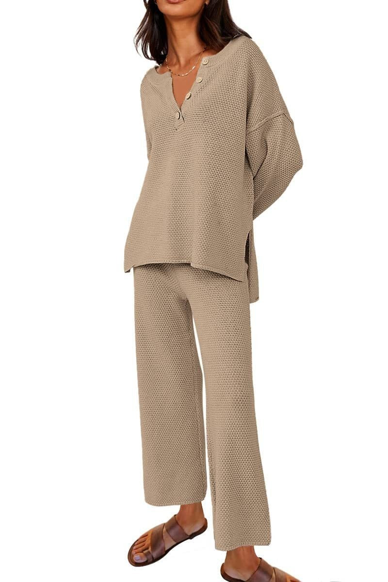 Button Knit Sweater 2-Piece Loungewear Set