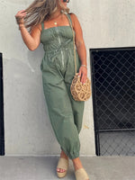 Ruched Elastic Front Zipper Cargo Jumpsuit