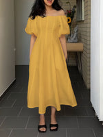 Fluttering Strapless Puffy Sleeve Dress