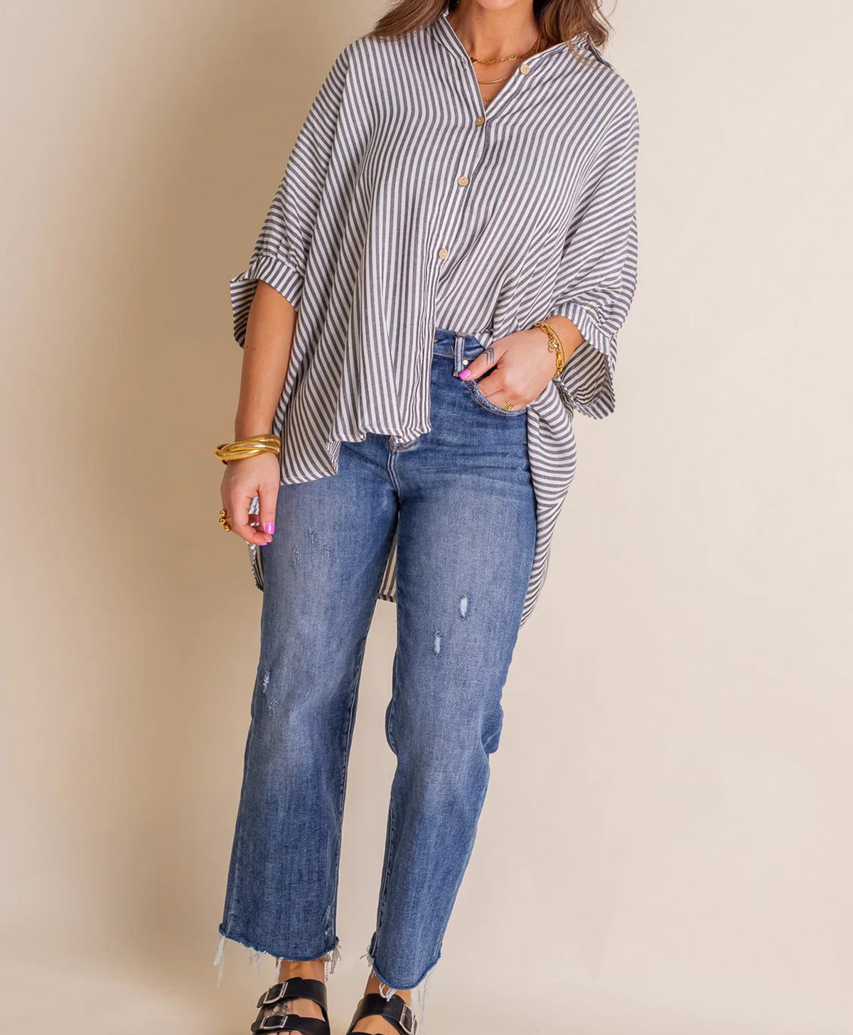 Women's Oversized Striped Button-down Shirt