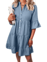 Women??s Casual V Neck Ruffle Short Sleeve Summer Dress