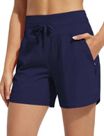 Women's 5 Inseam Drawstring High Waisted Quick Dry Swim Shorts