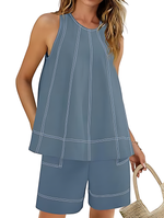Women's Stitching Tank Tops and High Waist Shorts Set
