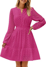 Women's Long Sleeve Hollow Out Eyelet Dress
