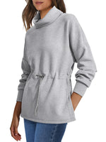 Women's Turtleneck Drawstring Waist Pullover Tops