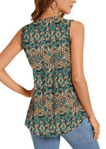 Summer Printed Pleated Sleeveless Tank Top for Women
