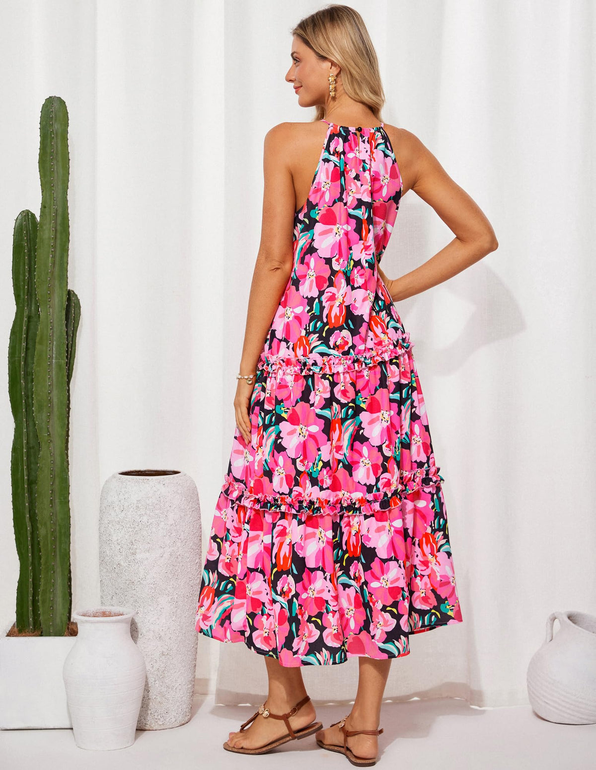 Women's Halter Neck Floral Print Vacation Dress