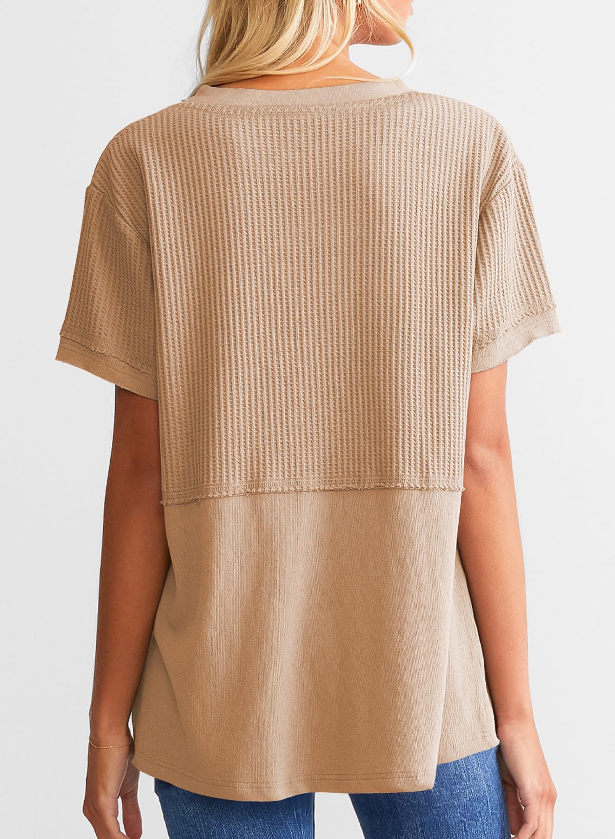 Women's CasualWaffle Knit Short Sleeve Top