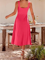 Casual Square Neck Sleeveless Beach Midi Dress