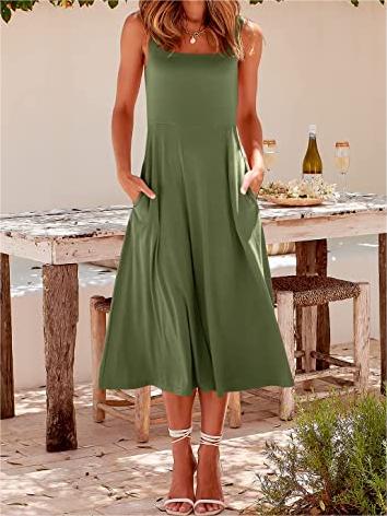 Casual Square Neck Sleeveless Beach Midi Dress