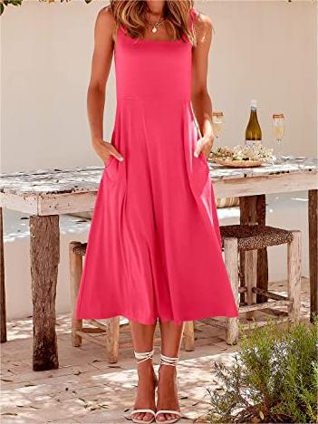 Casual Square Neck Sleeveless Beach Midi Dress