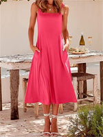 Casual Square Neck Sleeveless Beach Midi Dress