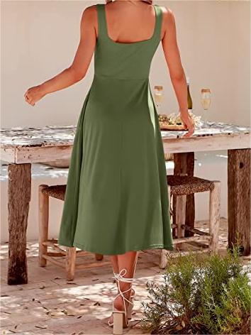 Casual Square Neck Sleeveless Beach Midi Dress