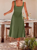Casual Square Neck Sleeveless Beach Midi Dress