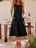 Casual Square Neck Sleeveless Beach Midi Dress