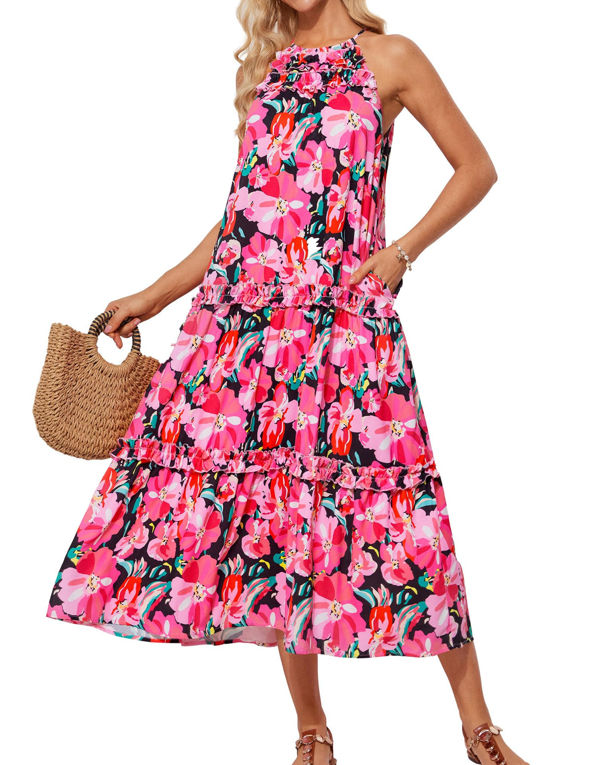 Women's Halter Neck Floral Print Vacation Dress